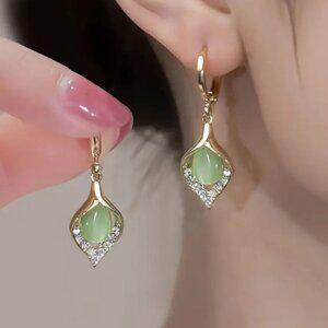 Natural Green Opal Gems set in a Drop Shape Earring